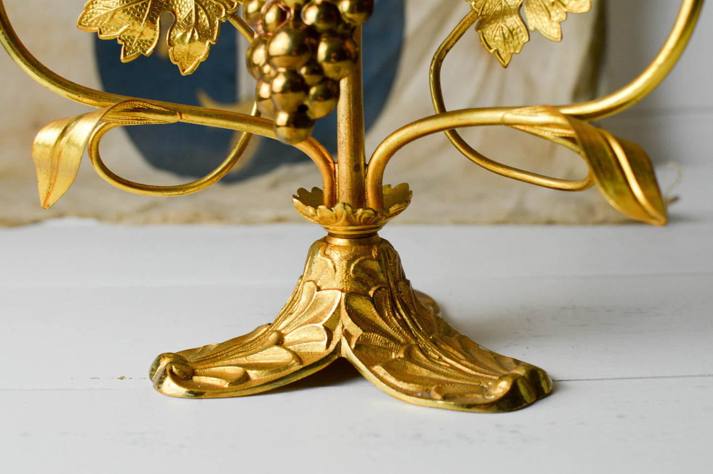 Pair of French Antique Gilded Candelabras with opaline flowers