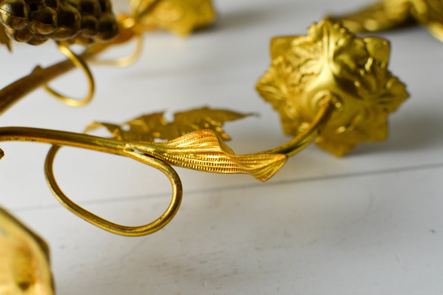 Pair of French Antique Gilded Candelabras with opaline flowers