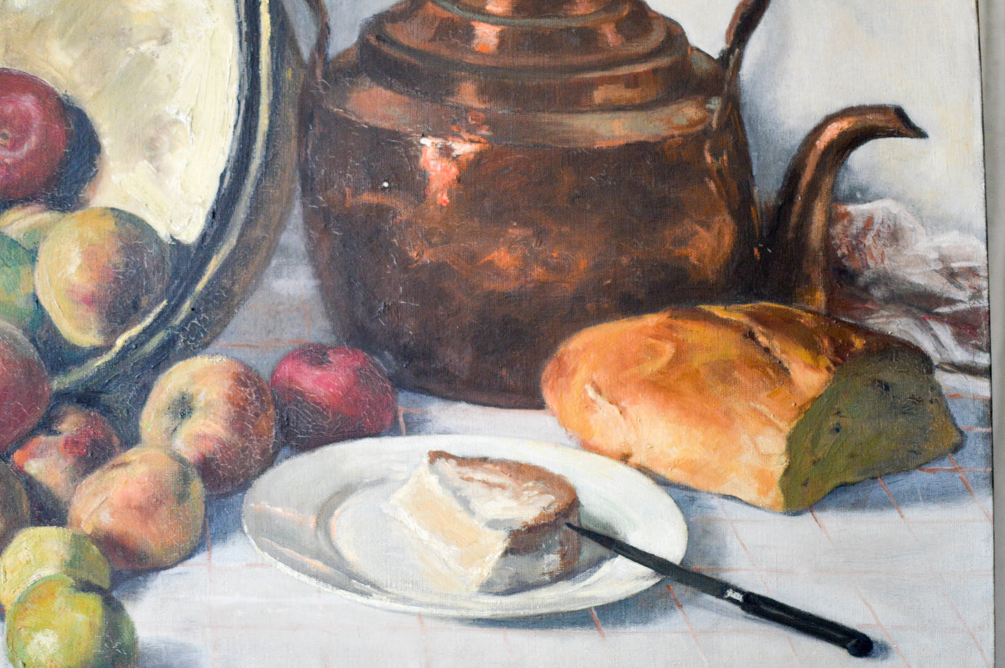 Large Still Life Painting 'Fromage et Pommes'. Signed Edouard Duranton 1935.