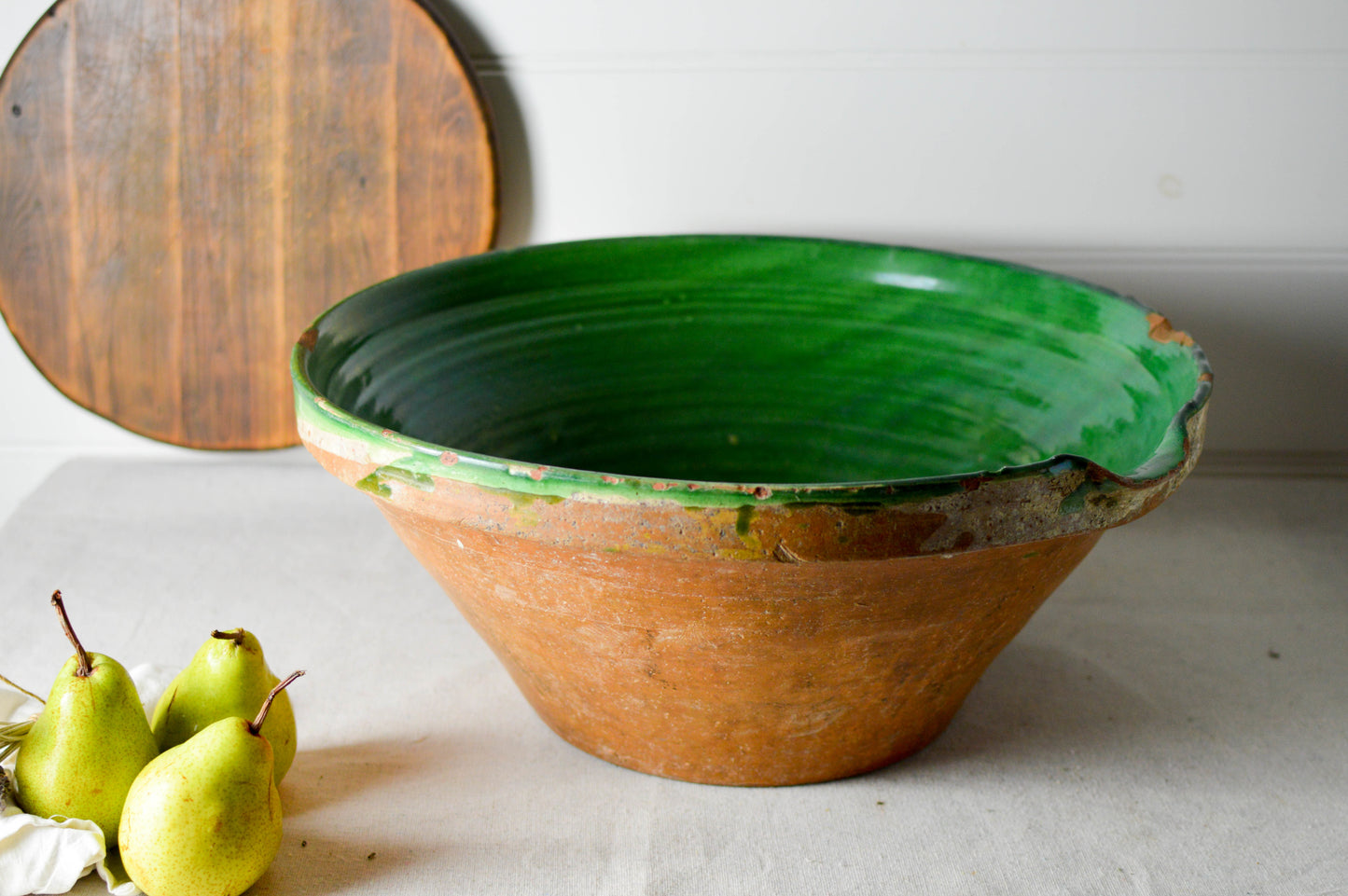 Huge rare antique French provincial dairy bowl