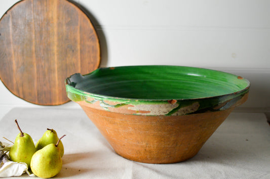 Huge rare antique French provincial dairy bowl